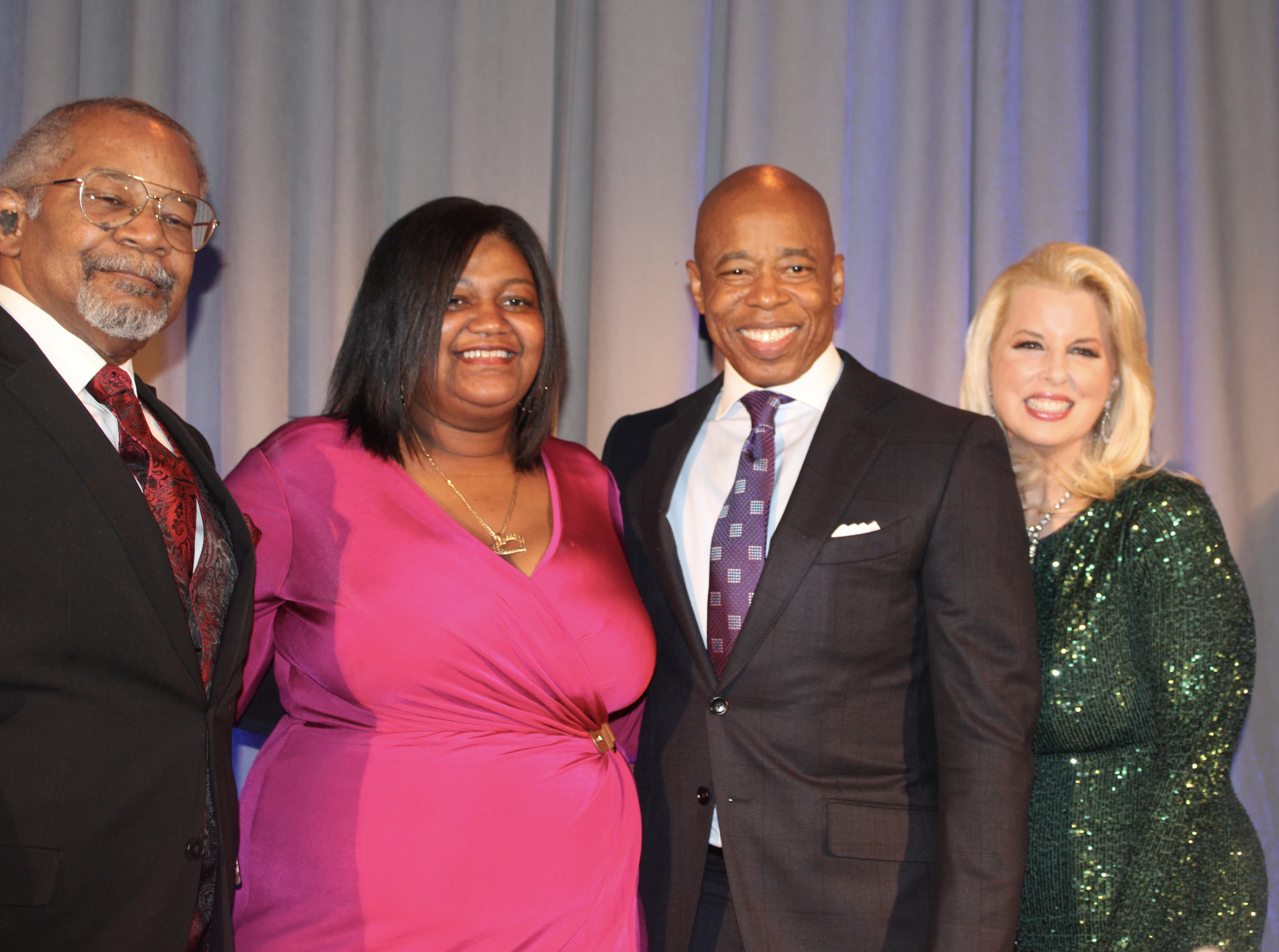 L to R Stephen Davis Love Sessoms Mayor Eric Adams and Rita Cosby